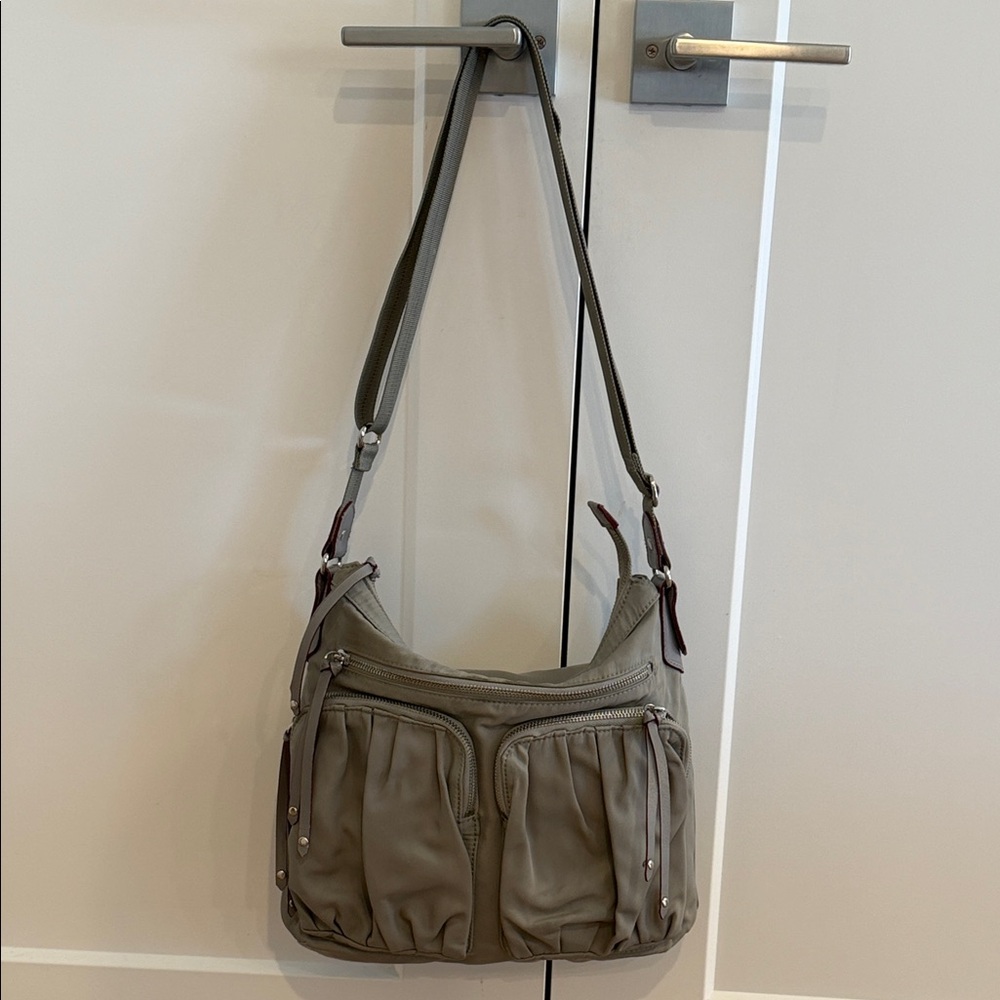MZ Wallace Mia Bedford Grey & Silver Crossbody Bag w/ zip pouch
